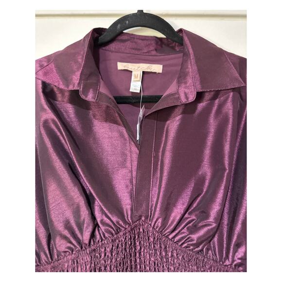Hutch Iridescent Waisted Shirtdress Plum Size Medium NWT Shirred Waist Dressy - Picture 3 of 14